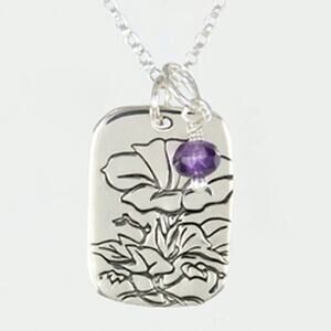 Far Fetched Amethyst Morning Glory Quote Pendant Necklace 925 Sterling Silver